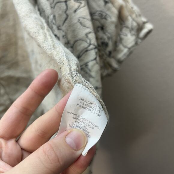 O’Neil Tan Floral Linen Cotton Kimono Tie Front Open Top Swimsuit Cover Up Boho - Picture 6 of 7